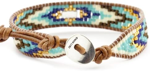 Chan Luu Blue Seed Bead Mix on Brown Leather with Sterling Silver Clasp