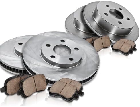 [STS/SLS] FRONT 303mm + REAR 297mm Premium OE 5 Lug [4] Rotors + [8] Low Dust Ceramic Brake Pads + Clips CRK12934