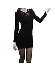 Lace Puff Sleeves Cotton/Polyester Mini Dress 