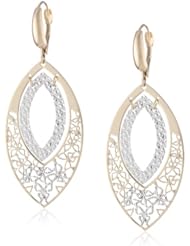14k Italian Yellow and White Gold Marquise Shape Diamond Cut Earrings