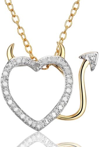 18k Yellow Gold Plated .925 Sterling Silver Devil in Disguise Heart Pendant Necklace, 18"