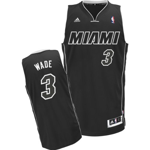 NBA Men's Miami Heat Dwyane Wade Black-Black-White Swingman Jersey (Black/White, Large)
