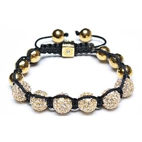 Bling Jewelry Gold Faceted Beads Swarovksi Crystal Bead Unisex Shamballa Bracelet 12mm