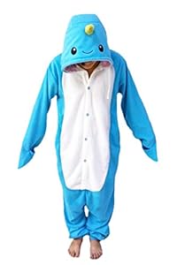 Animal Cosplay Costume Narwhal Onesies Unisex-adult Pajamas Cartoon Sleepwear Size S Sky Blue