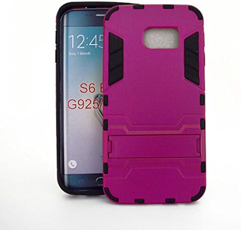 Samsung Galaxy S6 Edge Dual Protective Layer Kick-Stand Armor Hybrid Case Advanced Shock Absorption Protection for Samsung Galaxy S6 Edge, Hot Pink