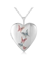 Heart Shaped Butterfly Design Pendant Locket Necklace Sterling Silver