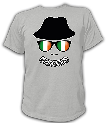 Artdiktat Herren T-Shirt – EM 2016 Flag Glasses – Republic Of Ireland Größe XXL, grau