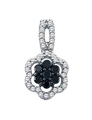 Black Diamond Pendant 10k White Gold Womens Flower (0.33 Carat)