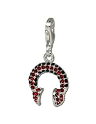 SilberDream Glitter Charm Swarowski Elements headphone red and black shiny, 925 Sterling Silver Charms Pendant with Lobster Clasp for Charms Bracelet, Necklace or Earring GSC211