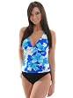 Sexy Halter Tankini Swimsuit Floral Top Black Bikini Bottoms 2 Piece Swimwear Set Sizes 8 or 14