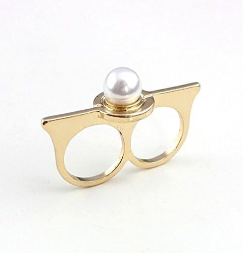 Fancy Personality Vintage Pearl Inlaid Joint Double Ring