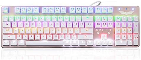 UHURU® Mechanical USB Wired Gaming Keyboard with LED Flashy Backlit (Waterproof, White and Gold)