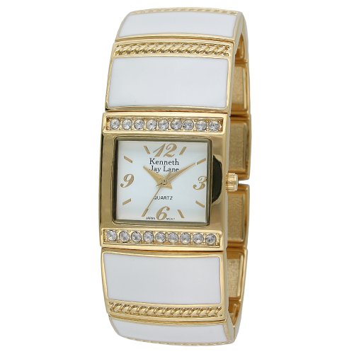 Kenneth Jay Lane Women's KJ4242-WT Gold-Tone Square Case Stretch Bracelet Watch