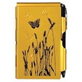 Wellspring Flip Notes Metal Note Case with Mini Pen and Notepad, Tangerine with Butterfly