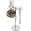 Parker 82R Safety Razor Shave Set - Includes Pure Badger Brush, Stand & Parker 82R Heavyweight Butterfly Open Safety Razor