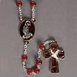 Confirmation Rosary - Dove on Cross - Papal Mitre and Staff Centerpiece - 6mm Round Red Beads - Length: 17" - IMPORTED FROM ITALY