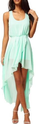 Fine metal buckle sling back cross hollow sleeveless solid Chiffon Dress SkyBlue Size M