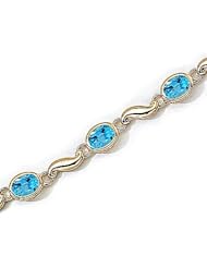 14kt Yellow Gold Oval Blue Topaz and Diamond Bracelet