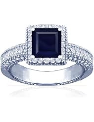 Platinum Princess Cut Blue Sapphire Ring With Sidestones