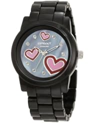 Sprout Womens ST/5038JMBK "Diamond & Hearts" Black Corn Resin Watch