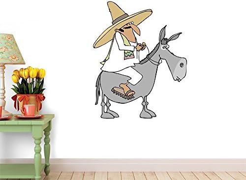 Wallmonkeys WM296994 Mexican Man Riding a Donkey Peel and Stick Wall Decals (60 in H x 48 in W)