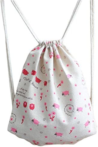 HongYa Large Size Cotton Canvas Drawstrings Backpack Sack Pack Cartoon sheep pattern Travel Laundry Bag shopping bags