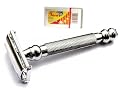 Parker 99R Butterfly Open Double Edge Safety Razor & 10 Shark Super Chrome Blades - Heavyweight + Long Handle!