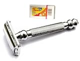 Parker 99R Butterfly Open Double Edge Safety Razor & 10 Shark Super Chrome Blades - Heavyweight + Long Handle!
