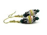Song of the Seasons, African Sand Cast Multi Color Bead Dangle Earrings with China Jade