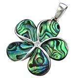 P583LG--Abalone Paua Plumeria 26mm Pendant--Hawaiian Silver Jewelry