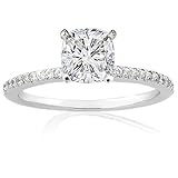 0.90 Ct Cushion Cut Petite Diamond Engagement Ring Pave 14K WHITE GOLD SI1-F GIA