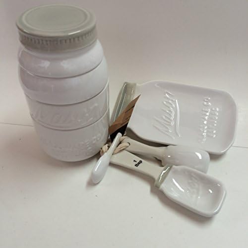 White Mason Jar Ceramic 9 Piece Kitchenware Set