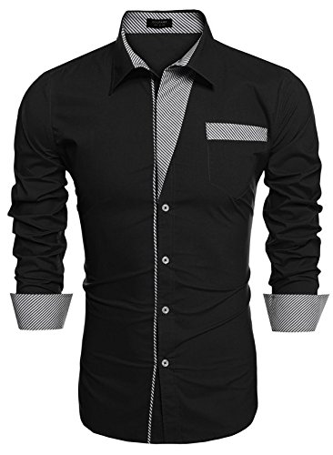 Coofandy Men's Long Sleeve Stripe Patchwork Casual Shirts
