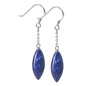 Marquise Blue Lapis Gemstone Sterling Silver French Hook Dangle Earrings