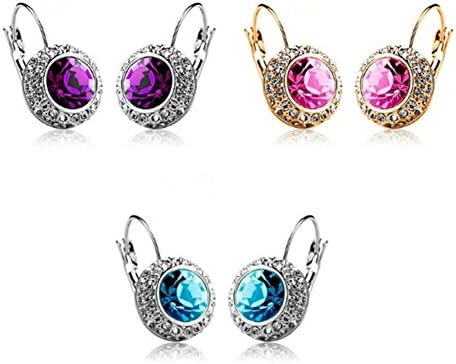 Gogomg 1 Pair Women Noble Rhinestone Crystal Dangle Earrings Ear Hook Stud Jewelry Royal Blue(Silver)