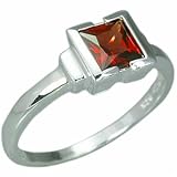 1.25 Carats Princess Cut Genuine Garnet Sterling Silver Ring