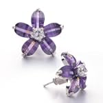 Pugster Mother's Day Gifts February Birthstone Clear Pistil Amethyst Crystal Flower Stud Re Earrings