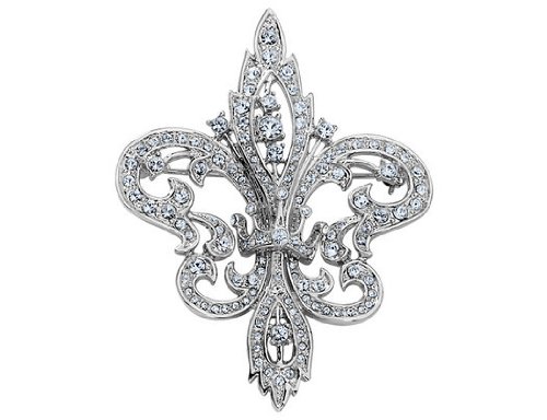 Swarovski Crystal Fleur de Lis Brooch with Rhodium Plating