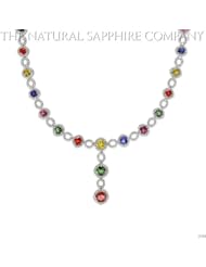22.76cts of Natural Multi-Colored Sapphires set an 18kw Gold Necklace with 9.66cts of Diamonds