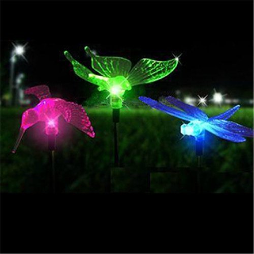 e-joy Hummingbird, Butterfly & Dragonfly Solar Garden Stake Light–with chameleon multi-color changing LED light–Great kits for garden decorations, and flower beds (Red Green Blue)