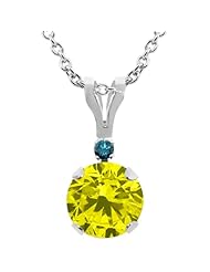 0.82 Ct Round Canary Diamond Blue Diamond 14K White Gold Pendant