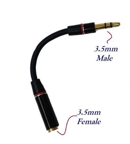 D & K Exclusives® Black 3.5mm Headphone Extender Adapter Jack for iPhone 4, 4G, 5, 5S 5C Samsung Galaxy S3, S4, Note 2, Note 3, iPad,Tablets