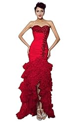 Sweetheart High-Low-Hem Sheath Lace-Up Beaded Crystal Ruched  Prom Dress/Wedding Dress  With Ruffles