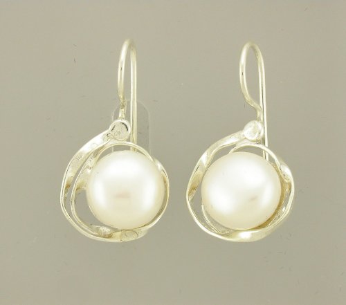 Silver Jewelry, Earring SET with TWO 10mm Round Fresh Water Pearl. Hook Earrings with Lock Back. Hand Made and Designed in Israel By Bili Silver. 925 Sterling Silver. Great Gift for Wedding, Bat Miztva, Mother's Day, Bridesmaid, Anniversary, Birthday, Engagement, Valentine, and All Occasions. Gift Box Included.