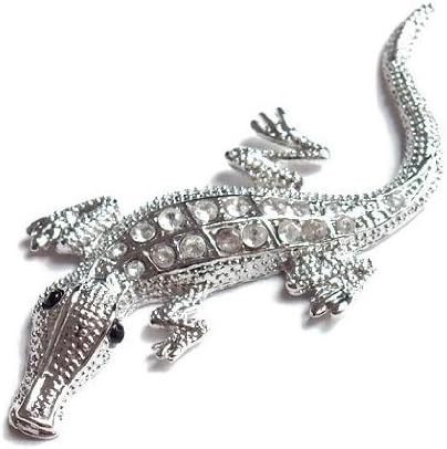 (1) 3D Crocodile Metal Diamond Style JDM Euro Cool Funny Car Decal or Sticker, Silver