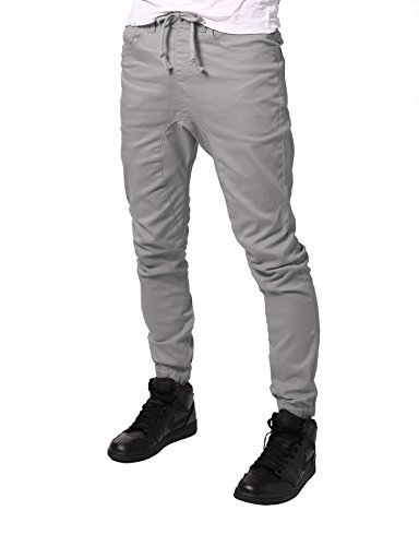 JD Apparel Mens Slim Fit Drawstring Harem Joggers Fashion Pants L Light Grey