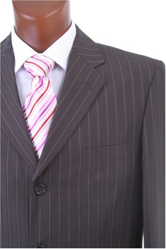 Men's Single Breasted 3 Button Brown Pinstripe Super 150's Dress Suit
