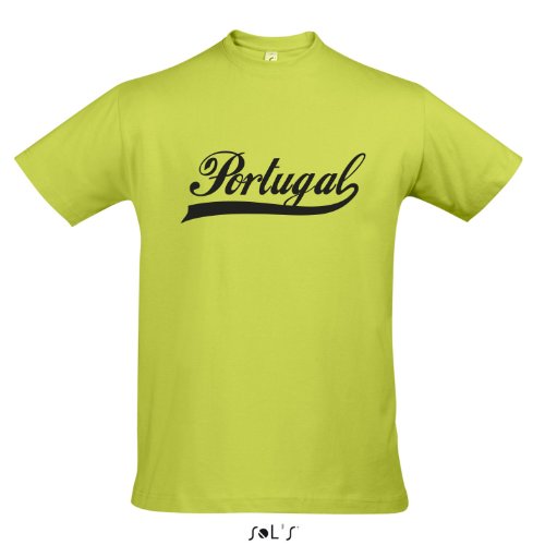 T-Shirt Portugal Oldschool LÄNDERSHIRT EM / WM FAN Trikot S-XXL , Apple green – schwarz , S