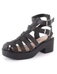 Shoes: Spot On F10168 Womens Buckle Synthetic Leather Gladiator Sandals Black - 6