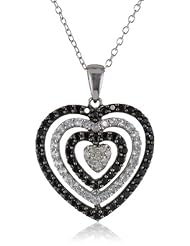 Sterling Silver Black Spinel White Topaz and Diamond Heart Pendant Necklace, (0.07 cttw, H-I Color, I3 Clarity), 18"